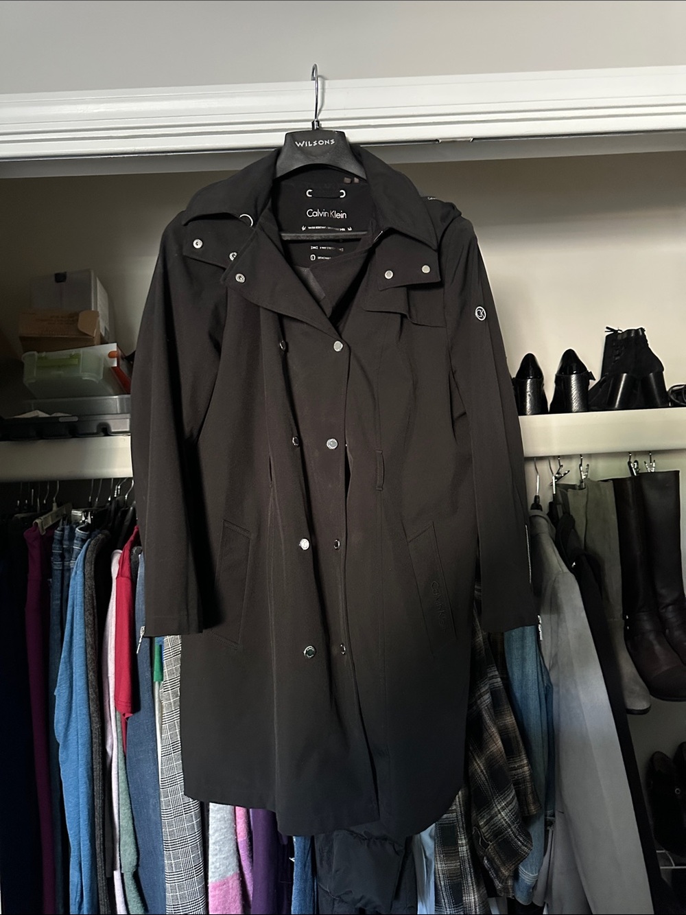 Calvin Klein Black Hooded Lightweight Trench